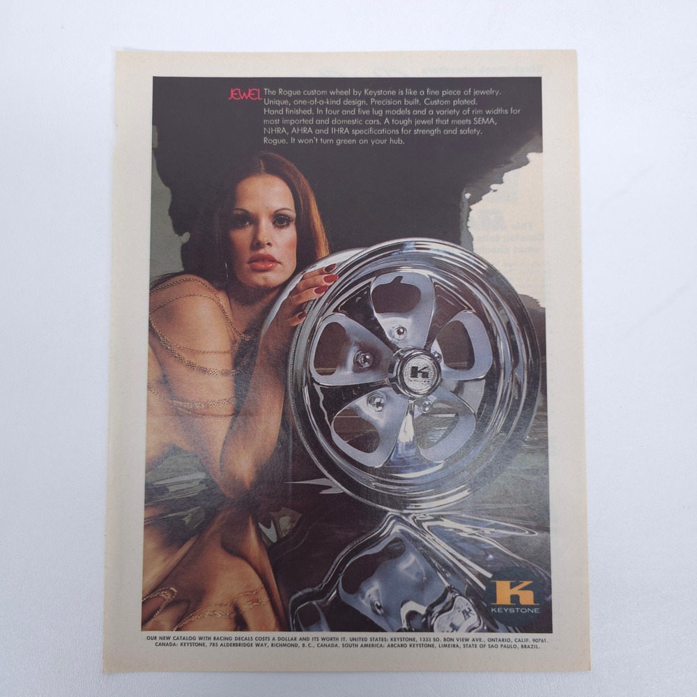 Keystone Rogue Wheel Vintage Print Ad Chrome Custom Rim Garage Wall Promo Art